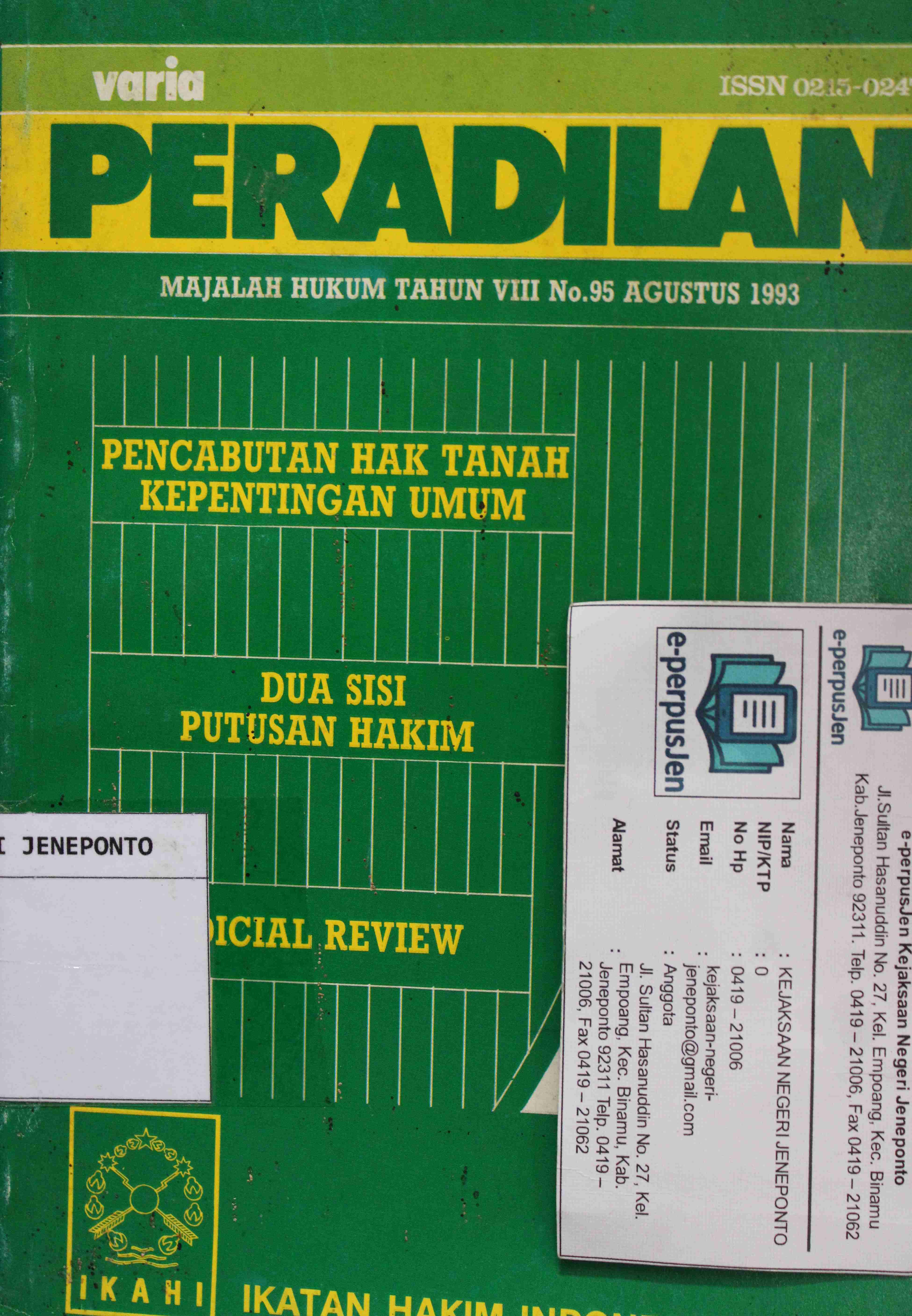 Varia Peradilan Majalah Hukum Tahun VIII No 95 Agustus 1993